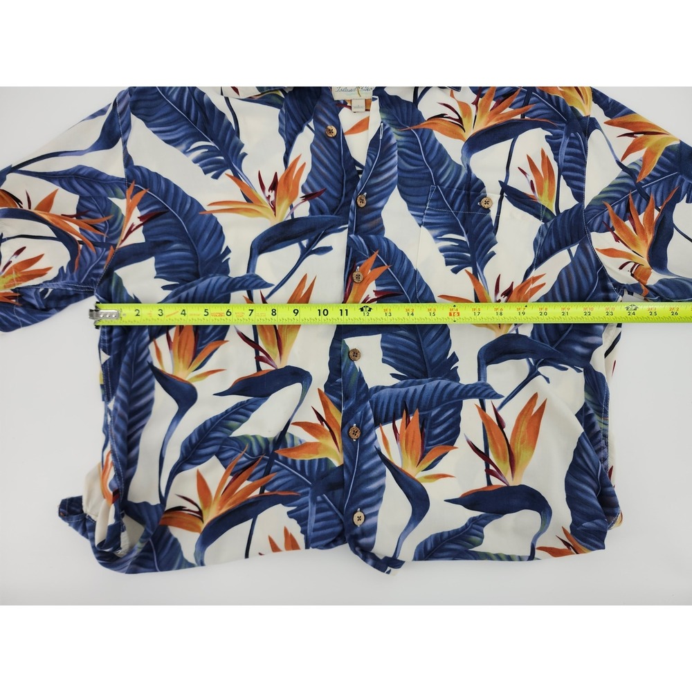 Island Shores Mens Large Blue Orange Bird of Paradise Rayon Hawaiian Camp Shirt - Picture 4 of 5